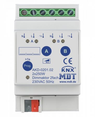 MDT AKD-0201.02 2x230VAC 1A Fázishasításos KNX Dimmer aktor