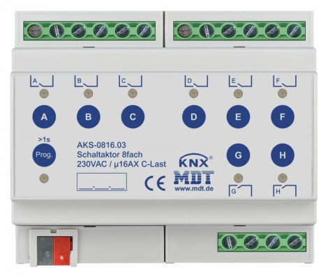 MDT AKS-0816.03 8x230VAC 16A KNX Kapcsoló aktor