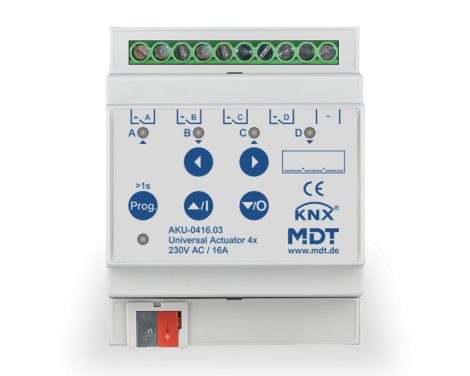 MDT AKU-0416.03 4x230VAC 16A KNX Kapcsoló aktor, Redőnymozgató aktor