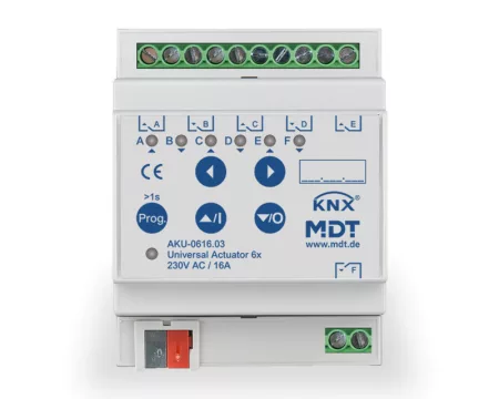 MDT AKU-0616.03 6x230VAC 16A KNX Kapcsoló aktor, Redőnymozgató aktor