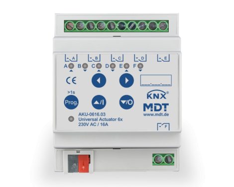 MDT AKU-0616.03 6x230VAC 16A KNX Kapcsoló aktor, Redőnymozgató aktor