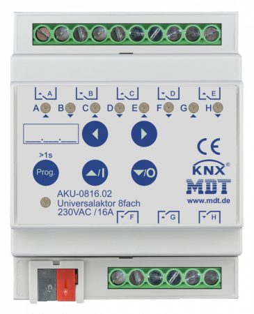 MDT AKU-0816.03 8x230VAC 16A KNX Kapcsoló aktor, Redőnymozgató aktor