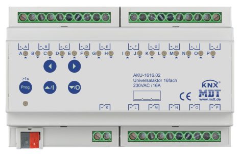 MDT AKU-1616.03 16x230VAC 16A KNX Kapcsoló aktor, Redőnymozgató aktor