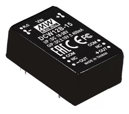 MEAN WELL DCW12B-12 2 kimenetű DC/DC konverter; 12W; 12V 500mA; -12V -500mA; 1,5kV szigetelt