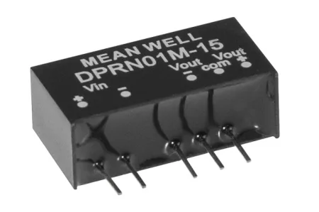 MEAN WELL DPRN01O-15 2 kimenetű DC/DC konverter; 1W; 15V 34mA; -15V A; 1,5kV szigetelt